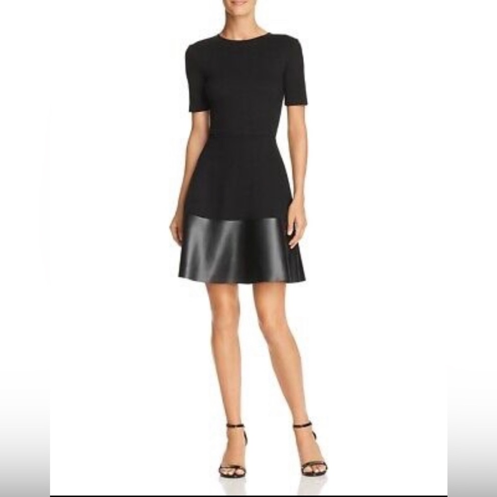 Aqua Black A Line Dress w/Faux leather trim